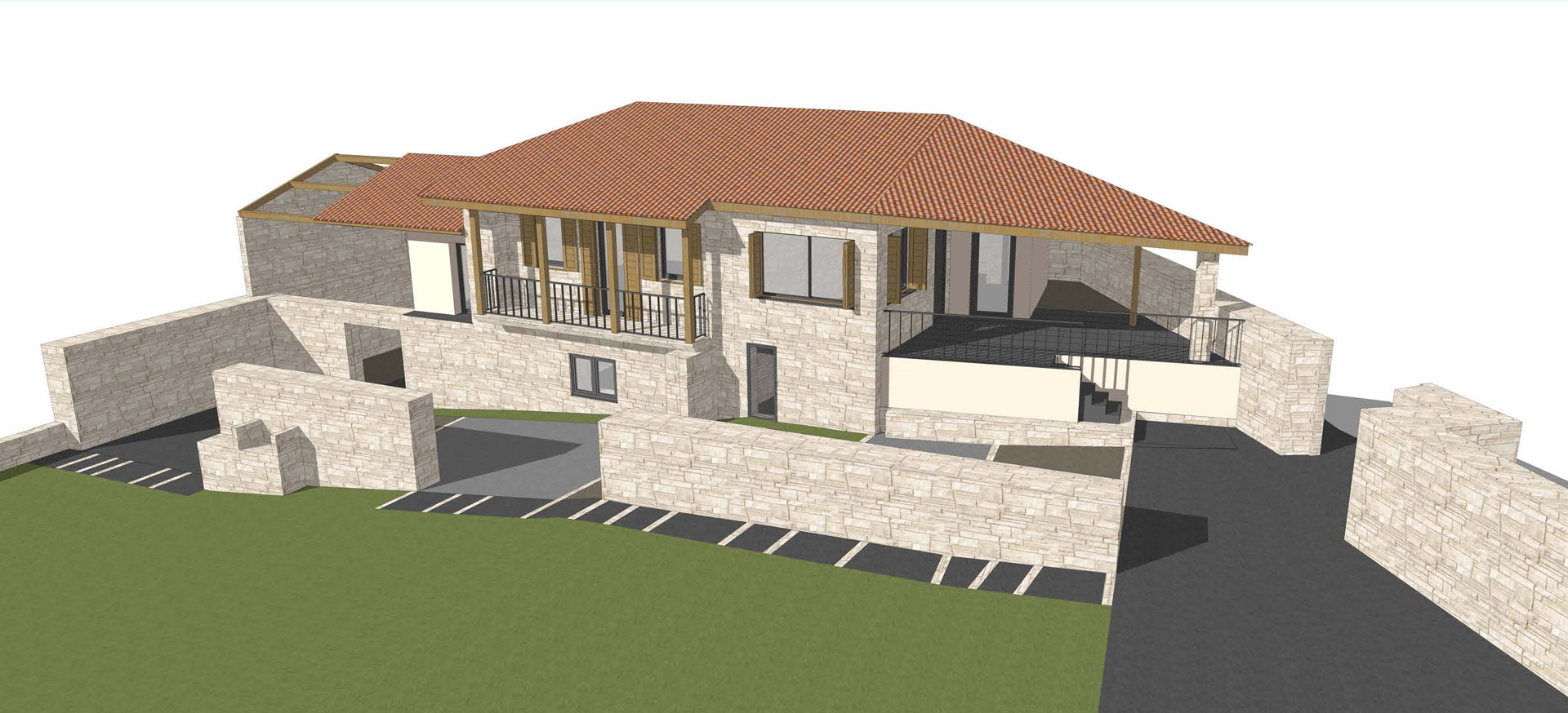 Casa NI - Imagen 3D fachada y jardín